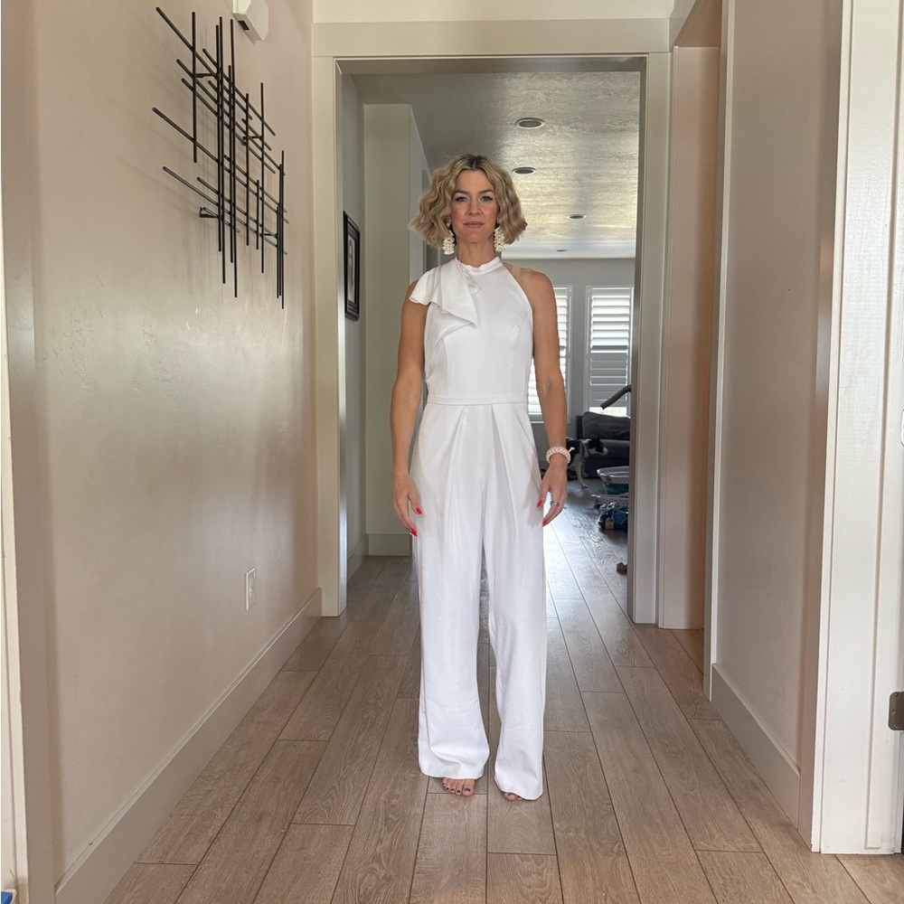 White Halter Neck Wide-Leg Jumpsuit with Neck Tie